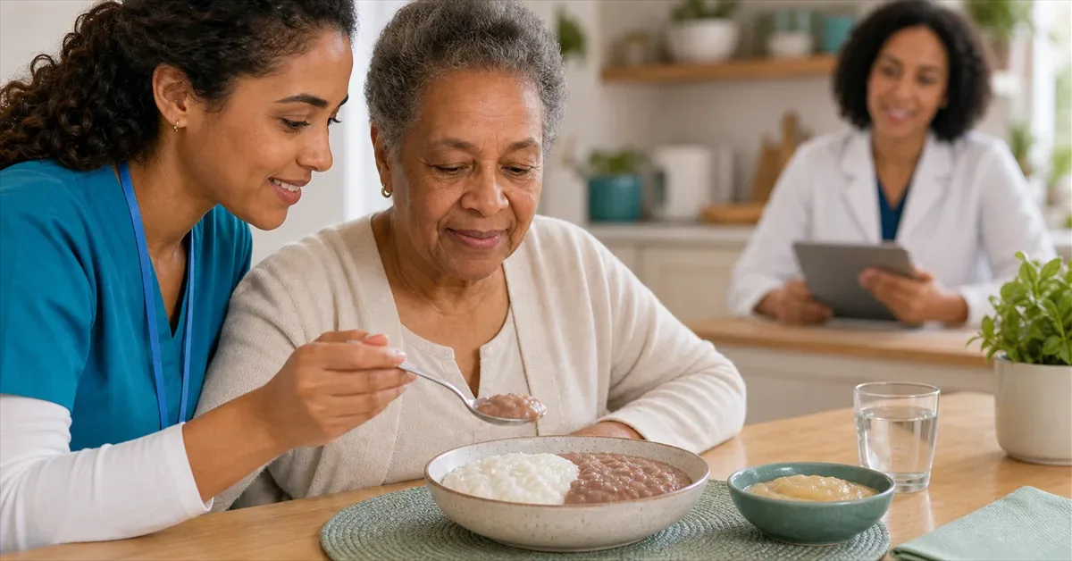 Arroz e feijão adaptados para pessoa com disfagia