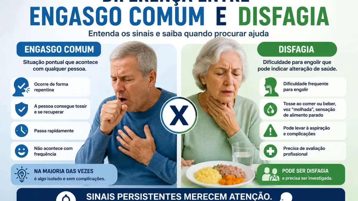Comparação entre engasgo comum e disfagia para identificar sinais de alerta